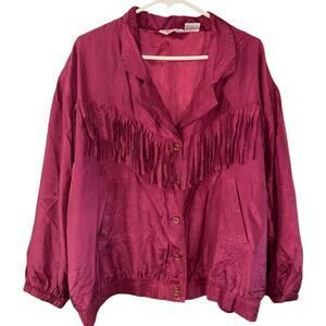 Vintage Krista Kay by Blair Boutique burgundy fringe 100% silk jacket (size 2XL)